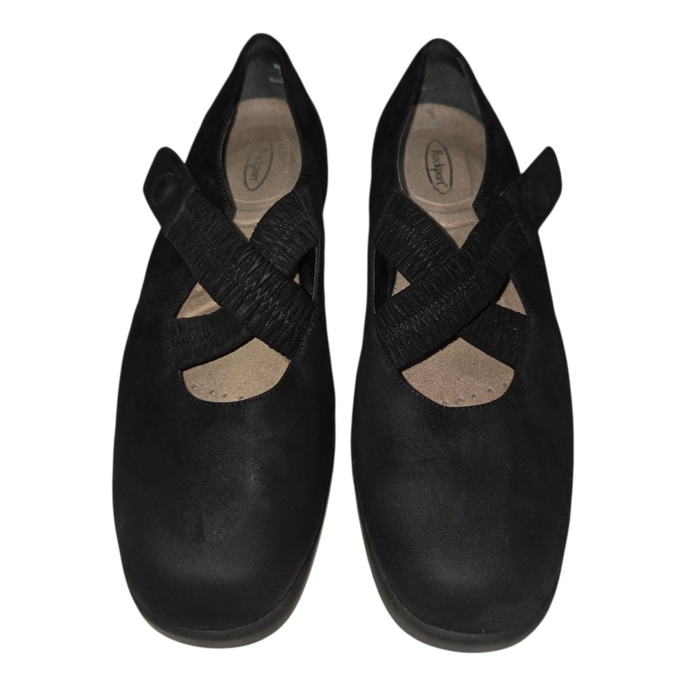 Rockport Shoes Women 7M Black W1259 Mary Jane Crisscross Strap Leather Flats